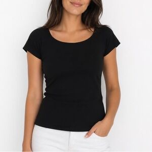 Fuinloth Crop Top Womens Medium Black Stretch Short Sleeve Round Neck Pullover